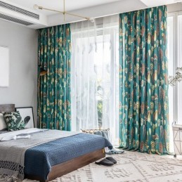 Rideau En Polycoton Sur Mesure, Rideau Semi-Occultant Américain Imprimé Plumes