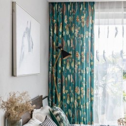 Rideau En Polycoton Sur Mesure, Rideau Semi-Occultant Américain Imprimé Plumes