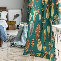Rideau En Polycoton Sur Mesure, Rideau Semi-Occultant Américain Imprimé Plumes