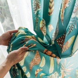 Rideau En Polycoton Sur Mesure, Rideau Semi-Occultant Américain Imprimé Plumes
