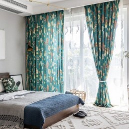 Rideau En Polycoton Sur Mesure, Rideau Semi-Occultant Américain Imprimé Plumes