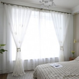 Rideau Transparent Respirant Sur Mesure, Blanc, Broderie Assortie, Pour Salon