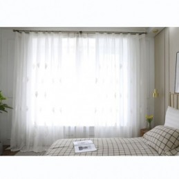 Rideau Transparent Respirant Sur Mesure, Blanc, Broderie Assortie, Pour Salon