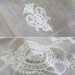 Rideau Transparent Respirant Sur Mesure, Blanc, Broderie Assortie, Pour Salon