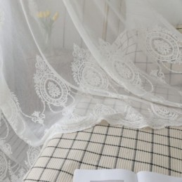 Rideau Transparent Respirant Sur Mesure, Blanc, Broderie Assortie, Pour Salon