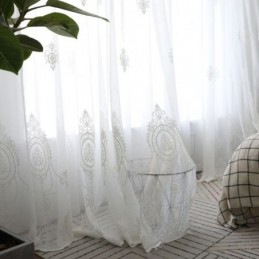 Rideau Transparent Respirant Sur Mesure, Blanc, Broderie Assortie, Pour Salon