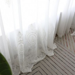 Rideau Transparent Respirant Sur Mesure, Blanc, Broderie Assortie, Pour Salon