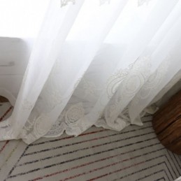 Rideau Transparent Respirant Sur Mesure, Blanc, Broderie Assortie, Pour Salon