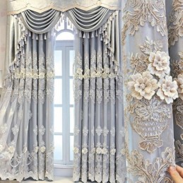 Rideaux Occultants De Style Européen En Tissu Brodé Floral Et Transparent Intégrés