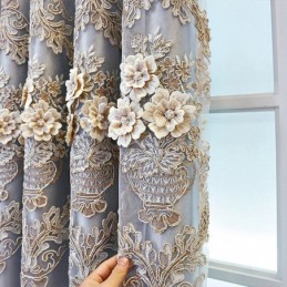 Rideaux Occultants De Style Européen En Tissu Brodé Floral Et Transparent Intégrés
