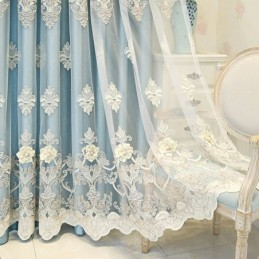 Rideaux Occultants De Style Européen En Tissu Brodé Floral Et Transparent Intégrés