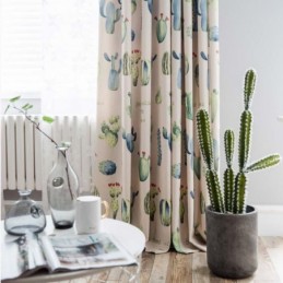 Rideau Créatif Imprimé Cactus, Rideau Sur Mesure, Chromatique, Semi-Occultant, Pour Salon, Chambre À Coucher, Tissu Pour Enfants