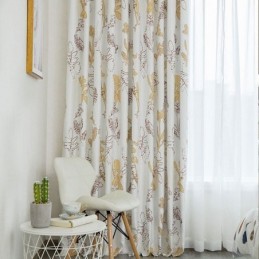 Rideau Occultant À Imprimé Feuilles Nordiques, Sur Mesure, Pour Salon Et Chambre À Coucher