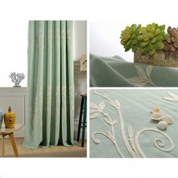 Rideau Occultant Nordic Wind Sur Mesure En Coton Et Lin Brodé De Plantes