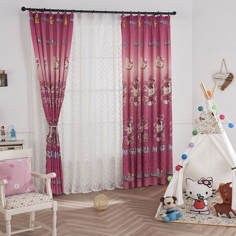 Rideaux Occultants En Coton Imprimés Chat Pour Enfants, Pour Salon Et Chambre À Coucher