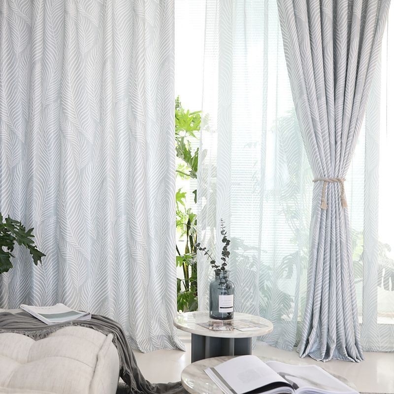 Rideau Occultant Imprimé Feuilles Sur Mesure Style Nordique Pour Salon Et Chambre À Coucher