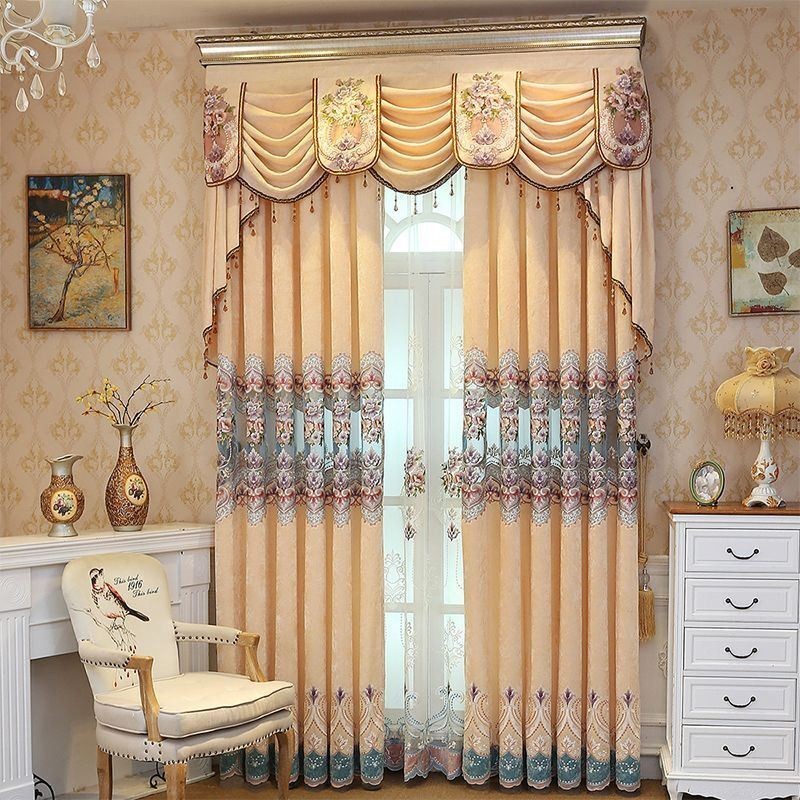 Rideau En Chenille De Luxe Sur Mesure, Brodé À Fleurs, Pour Salon Et Chambre À Coucher