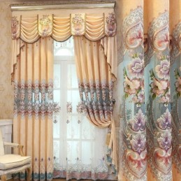 Rideau En Chenille De Luxe Sur Mesure, Brodé À Fleurs, Pour Salon Et Chambre À Coucher