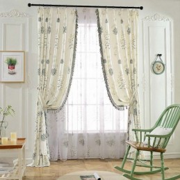 Rideau Semi-Occultant Rétro Rural Sur Mesure, Imprimé Floral, Pour Salon