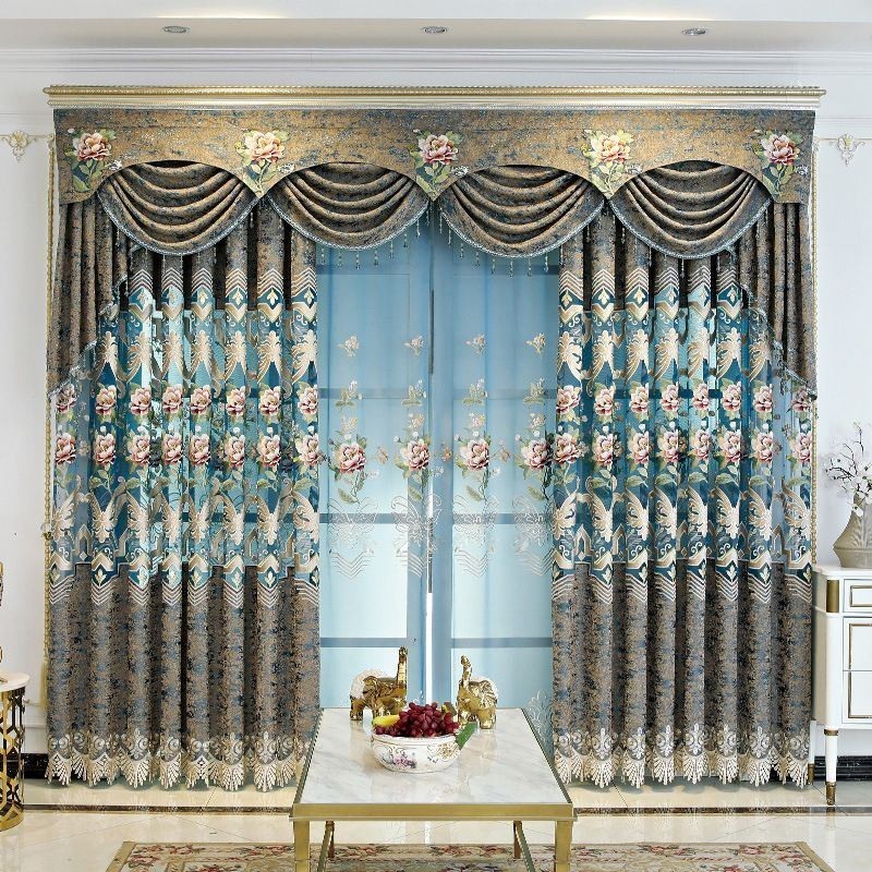 Rideau De Luxe Européen Sur Mesure, Élégant Motif Floral Brodé Pour Salon
