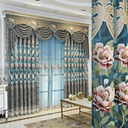 Rideau De Luxe Européen Sur Mesure, Élégant Motif Floral Brodé Pour Salon