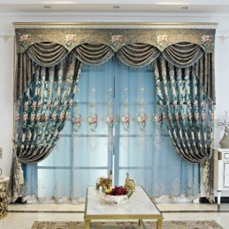 Rideau De Luxe Européen Sur Mesure, Élégant Motif Floral Brodé Pour Salon