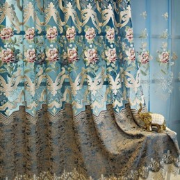 Rideau De Luxe Européen Sur Mesure, Élégant Motif Floral Brodé Pour Salon