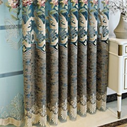 Rideau De Luxe Européen Sur Mesure, Élégant Motif Floral Brodé Pour Salon