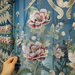 Rideau De Luxe Européen Sur Mesure, Élégant Motif Floral Brodé Pour Salon