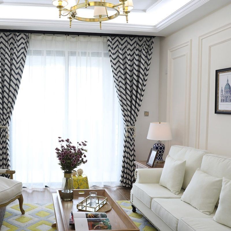Rideaux Jacquard De Luxe Occultants À Rayures Ondulées Pour Salon
