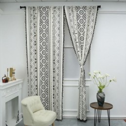 Rideau De Style Bohème Sur Mesure, Imprimé À Pompons Géométriques, Pour Chambre À Coucher, Salon
