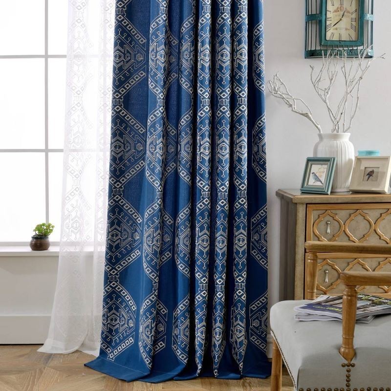 Rideau Occultant Moderne Sur Mesure Avec Broderie Géométrique Pour Chambre À Coucher