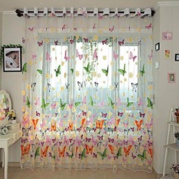 Rideau Transparent Romantique Rural Sur Mesure, Imprimé Papillons Colorés, Tissu Respirant Et Respectueux De L'Environnement