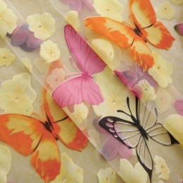 Rideau Transparent Romantique Rural Sur Mesure, Imprimé Papillons Colorés, Tissu Respirant Et Respectueux De L'Environnement