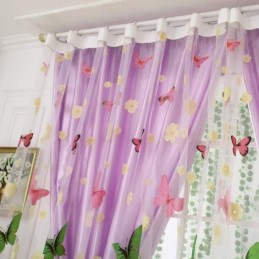 Rideau Transparent Romantique Rural Sur Mesure, Imprimé Papillons Colorés, Tissu Respirant Et Respectueux De L'Environnement
