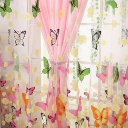 Rideau Transparent Romantique Rural Sur Mesure, Imprimé Papillons Colorés, Tissu Respirant Et Respectueux De L'Environnement
