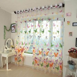 Rideau Transparent Romantique Rural Sur Mesure, Imprimé Papillons Colorés, Tissu Respirant Et Respectueux De L'Environnement
