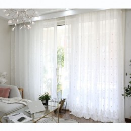 Rideau Transparent Respirant Sur Mesure, Blanc, Broderie Assortie, Pour Salon