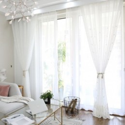 Rideau Transparent Respirant Sur Mesure, Blanc, Broderie Assortie, Pour Salon