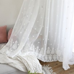 Rideau Transparent Respirant Sur Mesure, Blanc, Broderie Assortie, Pour Salon