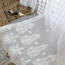 Rideau Transparent Respirant Sur Mesure, Blanc, Broderie Assortie, Pour Salon