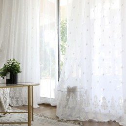 Rideau Transparent Respirant Sur Mesure, Blanc, Broderie Assortie, Pour Salon