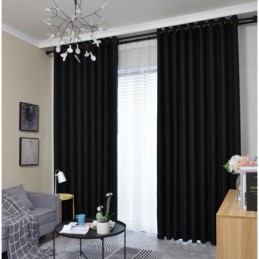 Rideau Occultant En Flanelle De Couleur Noire, Rideau Sur Mesure, Tissu Uni Minimaliste, Pour Salon Et Chambre À Coucher