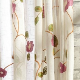 Rideau En Voile Minimaliste Moderne Sur Mesure, Panneau De Rideau En Lin Transparent Avec Broderie De Feuilles Roses
