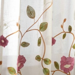 Rideau En Voile Minimaliste Moderne Sur Mesure, Panneau De Rideau En Lin Transparent Avec Broderie De Feuilles Roses