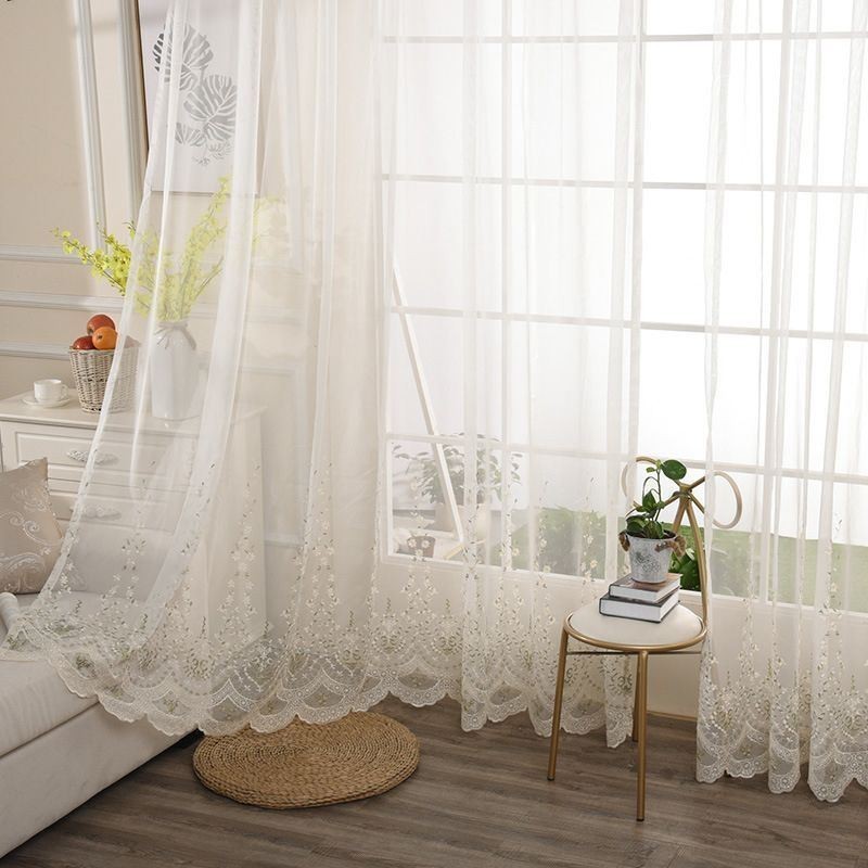 Rideau Décoratif Transparent Sur Mesure En Tulle Brodé De Plantes Pour Salon Et Chambre À Coucher