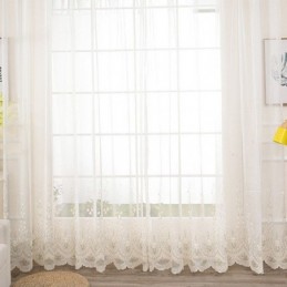 Rideau Décoratif Transparent Sur Mesure En Tulle Brodé De Plantes Pour Salon Et Chambre À Coucher