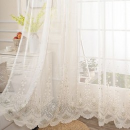 Rideau Décoratif Transparent Sur Mesure En Tulle Brodé De Plantes Pour Salon Et Chambre À Coucher