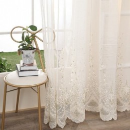 Rideau Décoratif Transparent Sur Mesure En Tulle Brodé De Plantes Pour Salon Et Chambre À Coucher