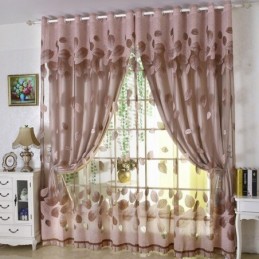 Rideau En Voile Minimaliste Sur Mesure, Motif Feuilles Rafraîchissantes En Jacquard